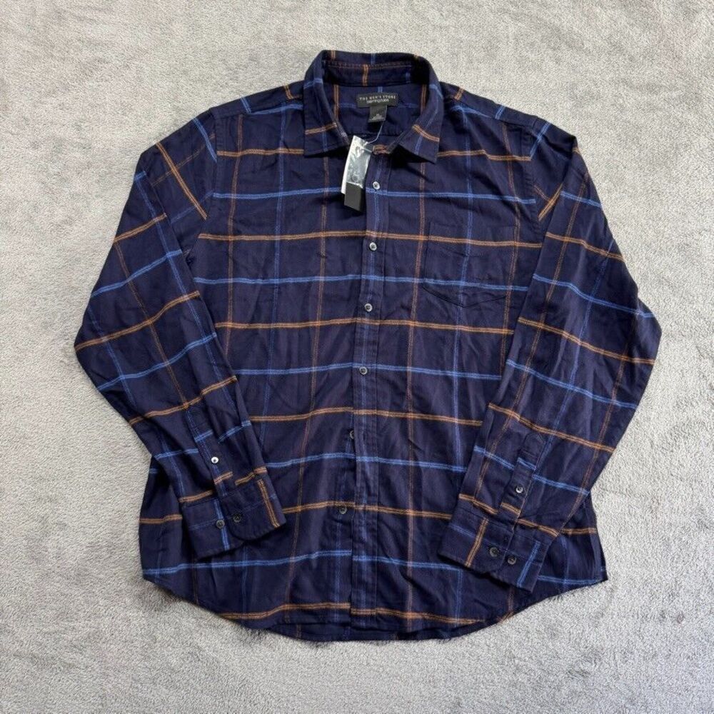 Bloomingdales Men Button Up Shirt‎ Regular Fit Long Sleeve Twill Flannel Blue XL
